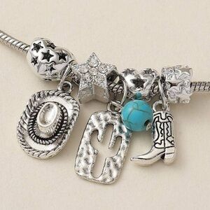 Retro Silver Western Charm Bracelet
